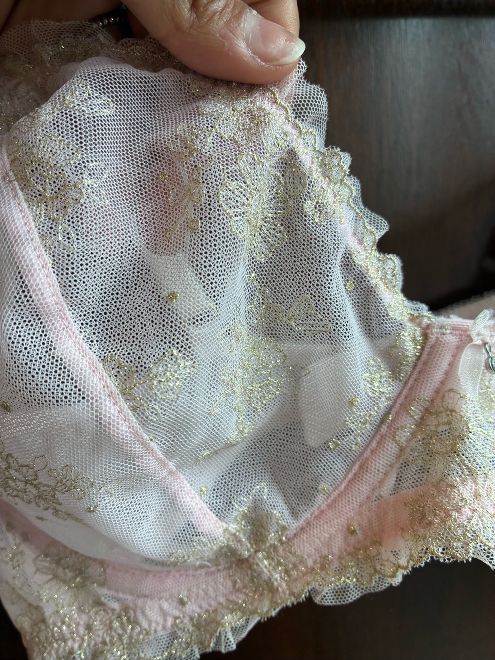 Victoria’s Secret Dream Angels Unlined Plunge Bra Pink Gold Lace 36D - Picture 2 of 6